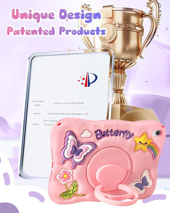 Kidcube for iPad 10th Generation Case 10.9 Inch 2022, for iPad A16 Case 11th Generation 2025 - for Girls Cute Girly Kawaii 3D Butterfly Design Cover with Rotating Stand & Strap Unique Silicone Cases