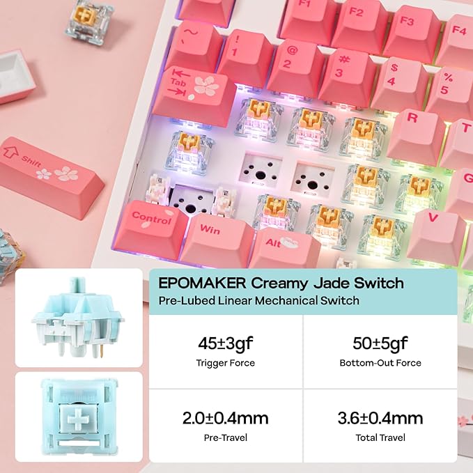 EPOMAKER QK108 Full Size Mechanical Keyboard with Screen & Knob, 8000mAh, Creamy&Thocky, Gasket, RGB Backlit, Mac Keycap, Wireless Gaming Keyboard for Mac/Win (Pink, Creamy Jade)