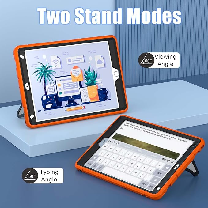 AKABEILA Compatible with Apple iPad 10.2 7th 8th 9th(2019/2020/2021) Tablet Case，Lightweight Shockproof Rugged Protective Cover with Kickstand for Kids Children Boys Babies Orange Black