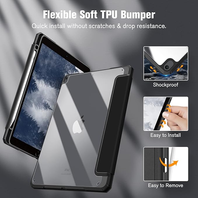 Fintie Hybrid Slim Case for iPad Air 3rd Generation 10.5" 2019 / iPad Pro 10.5 Inch 2017 - [Built-in Pencil Holder] Shockproof Cover with Clear Transparent Back Shell (Black)