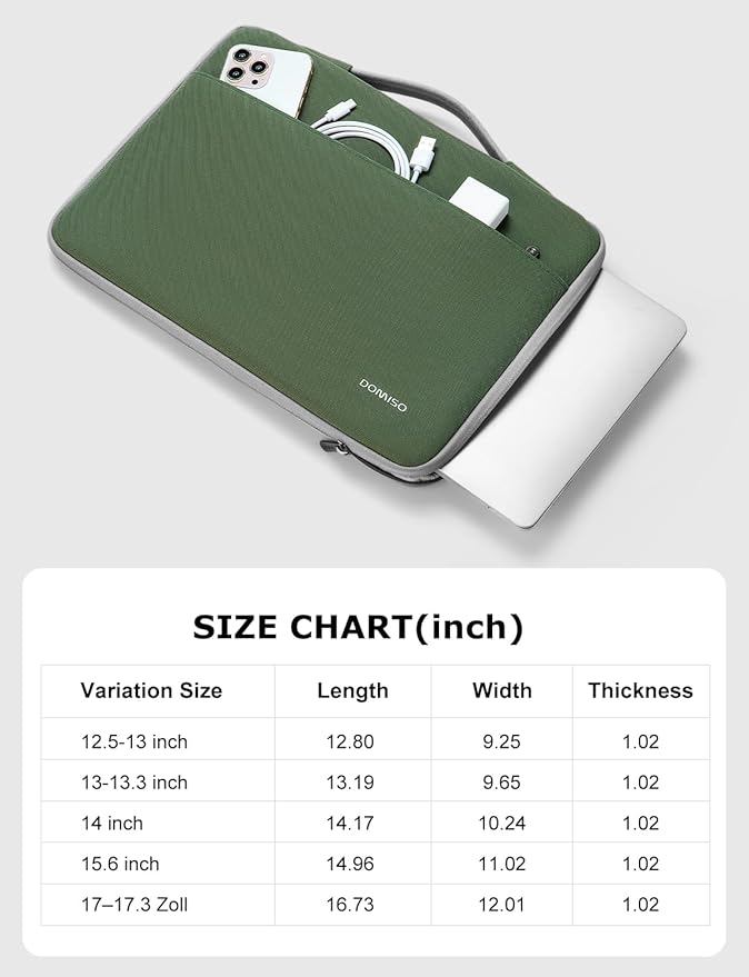 DOMISO 15.6 inch Laptop Case Sleeve Protective Cover Compatible with 16 inch MacBook Pro M4 M3 M2/Pro Max,15.6-16 inch HP Dell ASUS Lenovo Chromebook,Waterproof Computer Cases Bag,Avocado Green