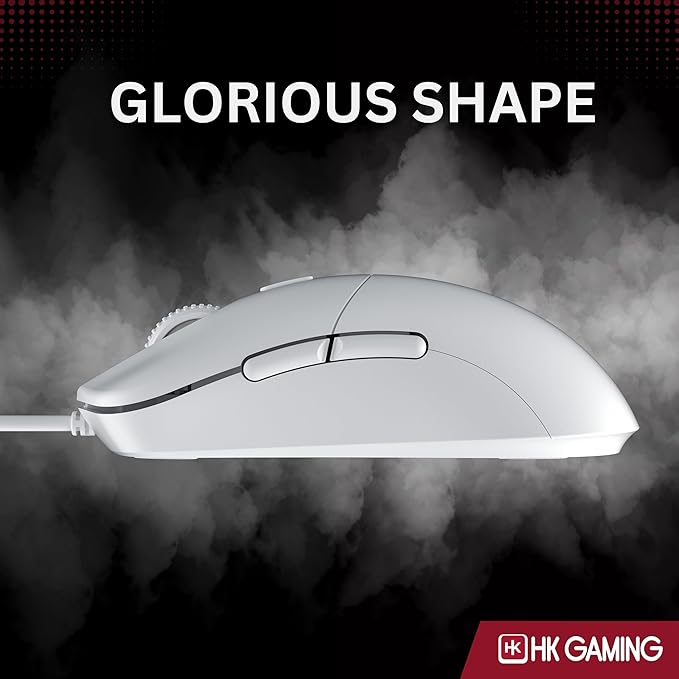 HK GAMING Mira XM1 Ultra Lightweight Gaming Mouse | 58 Grams | max 16000 cpi | 1kHz USB Wired | 6 Buttons | Anti Slip Grips (White)