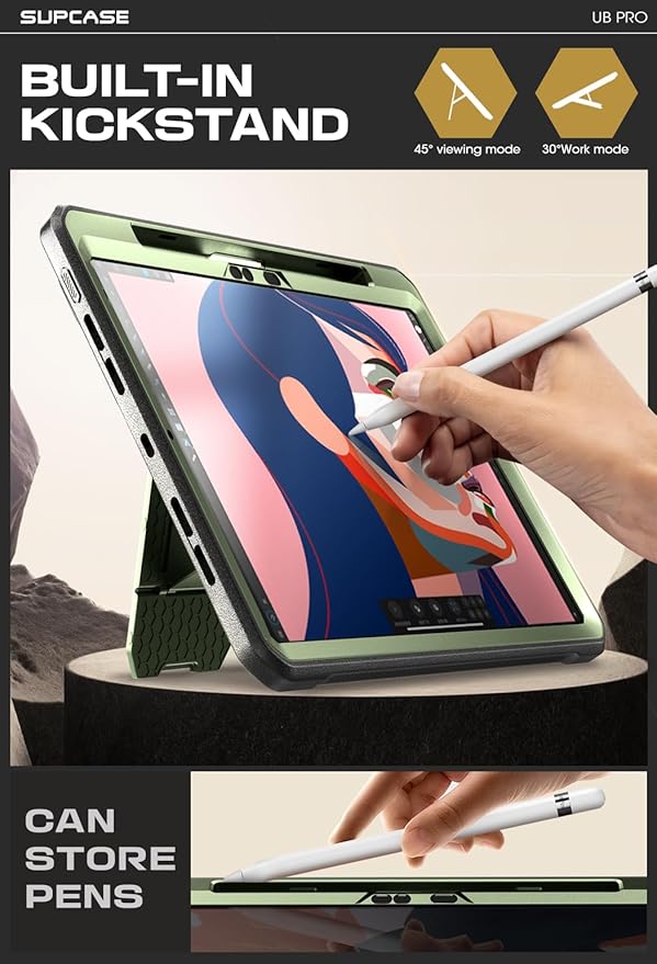 SUPCASE for iPad Pro 11 Inch Case M5/M4 (2025/2024) with Pencil Holder (Unicorn Beetle Pro), [Built-in Screen Protector & Stand] Full-Body Rugged Cover for iPad Pro 11'' 6th/5th Gen, Guldan
