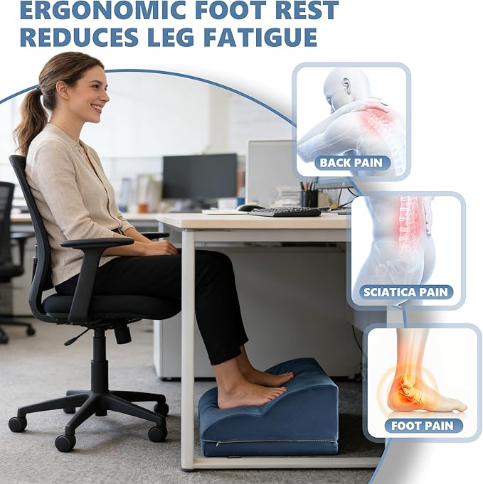 Removable & Washable Foot Rest for Under Desk, 2-Tier Adjustable Foot Stool for Office and Home, Ergonomic Footrest for Seating Comfort at Work/Study (Machine Washable Cover-Blue)