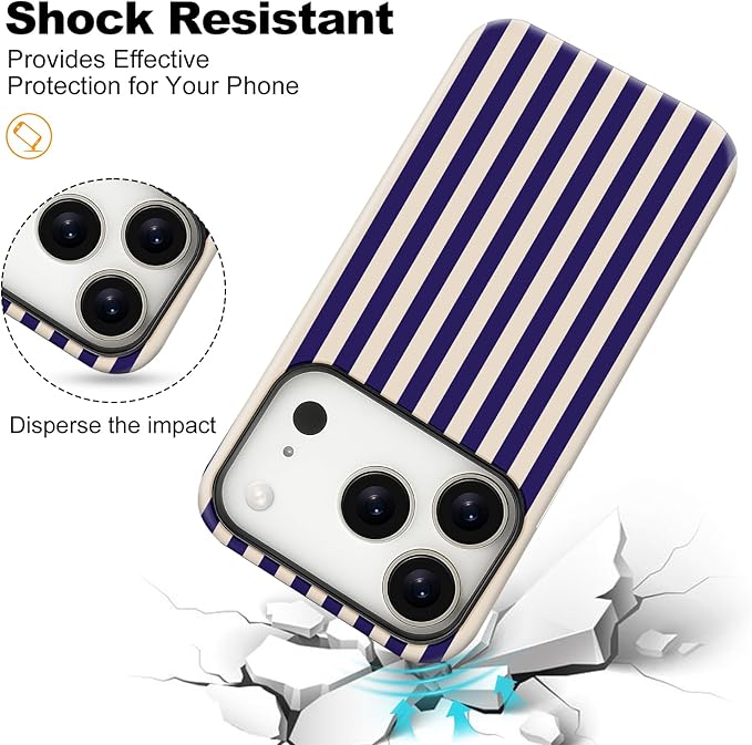 Magnetic for iPhone 17 Pro Case Cute Stripes Phone Case, Shockproof Slim TPU and Hard PC Protective Phone Cover Compatible with MagSafe Designed for Women Girls, Deep Purple