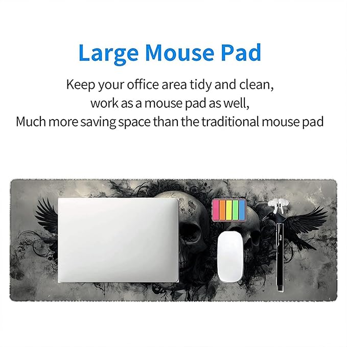 Ghost Skull Fog Desk Pad Mouse Pad Dark Skull Crow XL Mouse Pad Large Mousepad Extended Laptop Keyboard Mat Gaming Desk Pad Mouse Mat 31.5"x11.8" Office Computer Keyboard Laptop Home