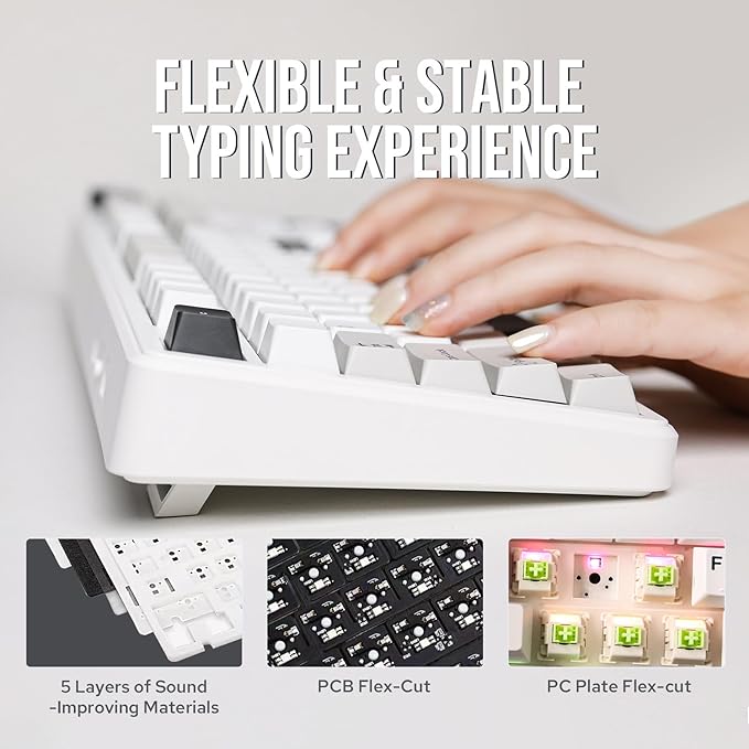 EPOMAKER x Aula F99 Wireless Mechanical Keyboard, Hot Swappable Gasket Custom Gaming Keyboard with Five-Layer Padding, BT/2.4GHz/USB-C, 8000mAh Battery (White Grey, Graywood V3 Switch)