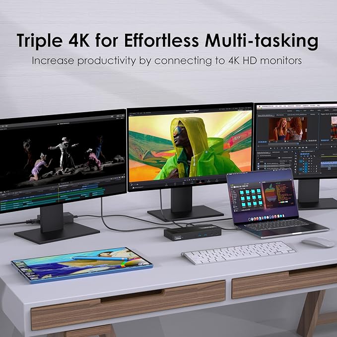 WAVLINK DisplayLink Docking Station Triple Monitor 4K@60Hz for 3 Monitors, 100W Charging for Thunderbolt 5/4/3, USB C M1-M5 Mac/MacBook Neo/Windows- 3 HDMI, 2 DP, 6 USB Ports, 160W Power, LAN, Audio