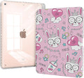Girly Case for ipad 10.2 inch 9th Generation 2021 with Pencil Holder, ipad 8th/7th Generation Case 2020/2019, Trifold Stand Slim Shell Cover Clear Back, Pink Princess