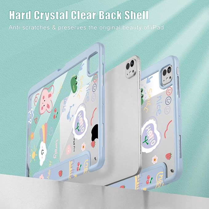 May Chen Case for iPad Pro 11-Inch M5/M4 2025/2024 (6th/5th Generation), Clear Transparent Print Back Shell Slim Stand Shockproof Tablet Cover, Auto Wake/Sleep, Cartoon Stick Figure