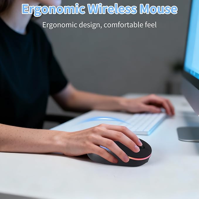 Ergonomic Wireless Bluetooth Mouse Vertical Rechargeable Silent Portable Ergo Mice with RGB Light & 2.4G USB Receiver,Dual Mode,for PC/Laptop/Computer/Desktop/Tablet/MacBook,Office Work Gift-Black