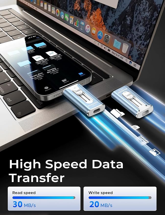 256GB Mini Dual Interface Flash Drive, Portable Memory Stick Compatible with iPhone 17/16/15/14/13/12/11, iPad, Android & PC, Easy to Save Photos, Videos & Files (1 Pack-Mist Blue)