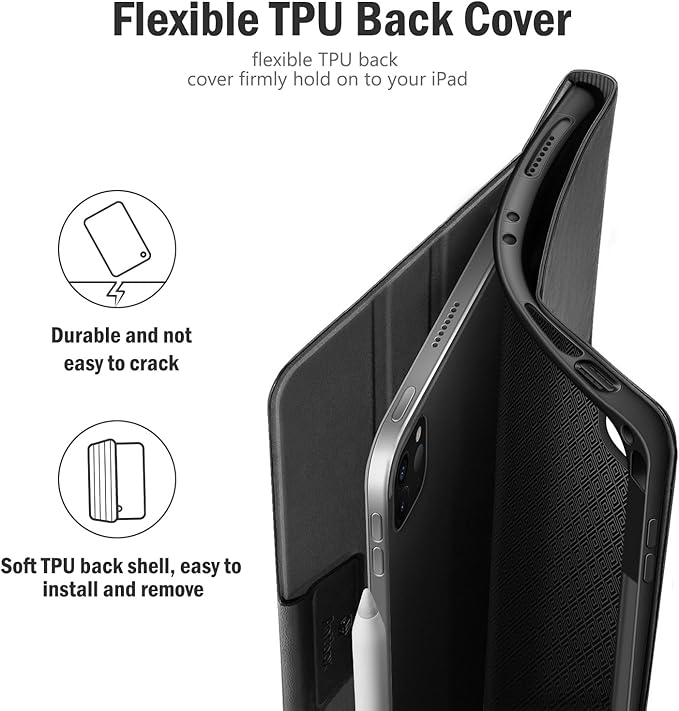 Antbox Case for iPad Pro 11 inch 4th Generation (2022)/3rd/2nd/1st Gen Vegan Leather with Pencil Holder Auto Sleep/Wake Function iPad Pro 11 Cover (Black)
