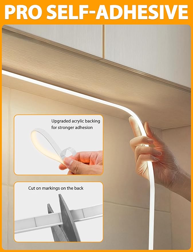 Lamomo COB LED Strip Lights, 16.4Ft Natural White Dimmable Self-Adhesive Led Rope Light with Remote, Flexible Cuttable Waterproof 4000K Silicone Neon Tape Light for Bedroom,Indoor, Cabinet, 10mm Width