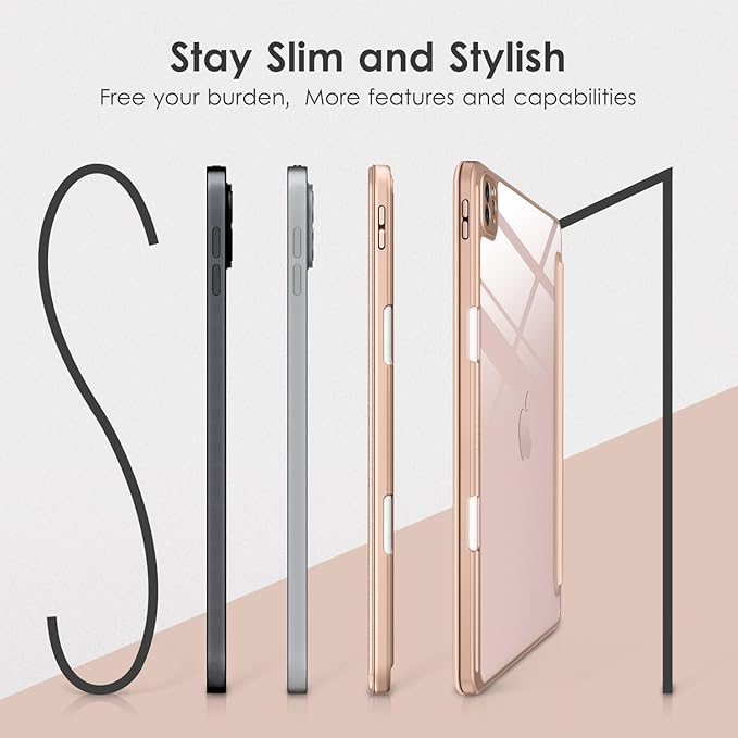 VIKESI Case for iPad Pro 12.9 6th/5th/4th/3rd Generation 2022/2021/2020/2018,TPU Shockproof Frame,Built-in Pencil Holder,Auto Sleep/Wake - Pink Gold