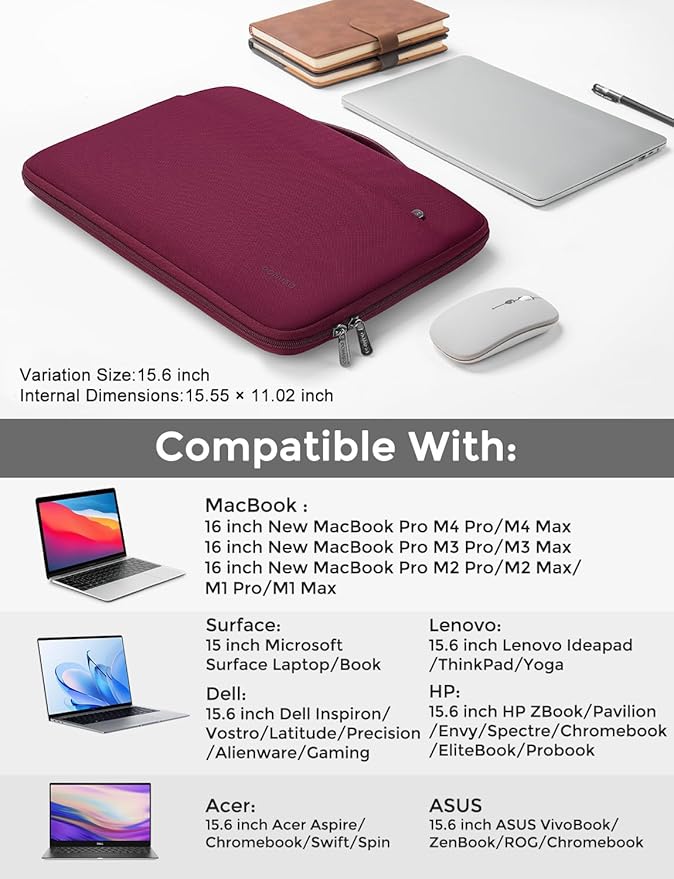 DOMISO 15.6 inch Laptop Case Sleeve Protective Cover Compatible with 16 inch MacBook Pro M4 M3 M2/Pro Max,15.6-16 inch HP Dell ASUS Lenovo Chromebook,Waterproof Computer Cases Bag with Handle,Wine