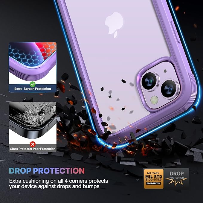 Diaclara Designed for iPhone 14 Case 6.1 Inch,Upgraded Full Body Rugged Clear Bumper Case with Built-in Privacy Screen Protector for iPhone 14,Purple