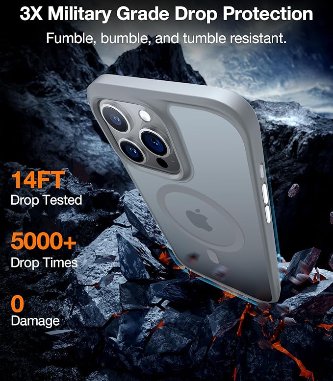 TORRAS Magnetic Shockproof Compatible with iPhone 15 Pro Case, [Military-Grade Drop Tested] [Compatible with MagSafe] Translucent Slim Protective, PC & TPU, Anti-Fingerprint Guardian Mag 2023, Grey