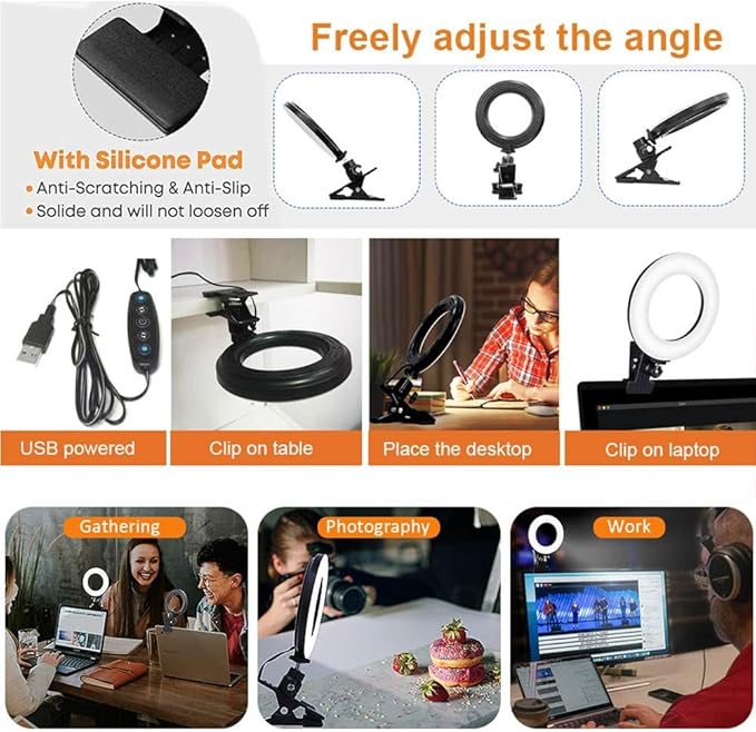 Selfila Ring Light 5 Inch USB Portable, 3200K-6500K Dimmable LED Clip on for Laptop Computer Monitor Phone, Content Creator Makeup Conference Selfie Video (Black)