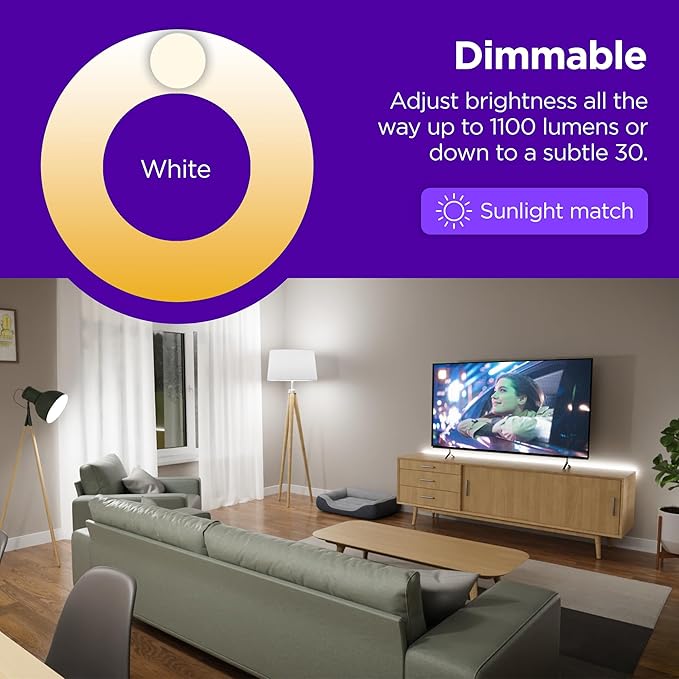Roku Smart Light Bulbs (Color, 2-Pack) - Dimmable A19 Color Lightbulbs with Adjustable Brightness & Temperature - WiFi Smart Bulbs Works with Roku Voice, Alexa & Google Assistant - Smart Home Products