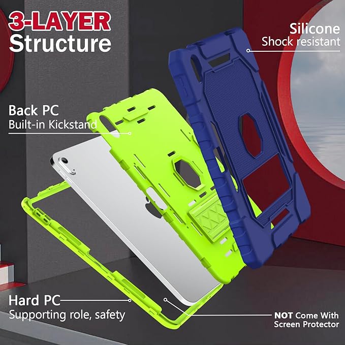 ZoneFoker Case for iPad (A16) 11th/10th Generation 11/10.9 inch 2025/2022, Heavy Duty Military Grade Shockproof Rugged Cover with Pencil Holder/Stand for i Pad 11th / 10 th Gen (Blue+Teal)