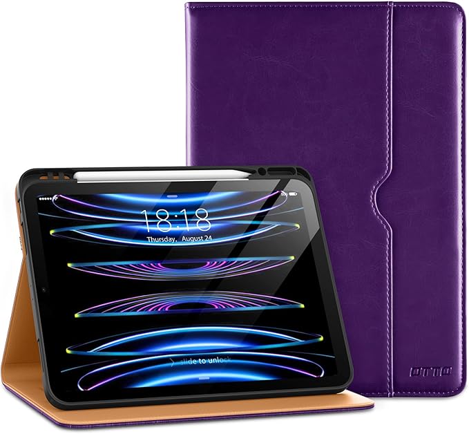 DTTO for iPad Pro 12.9 6th / 5th / 4th / 3rd Generation Case 2022/2021/2020/2018, Leather Folio Stand Cover with Built-in Apple Pencil Holder -Auto Wake/Sleep and Multi Viewing Angles, Dark Purple