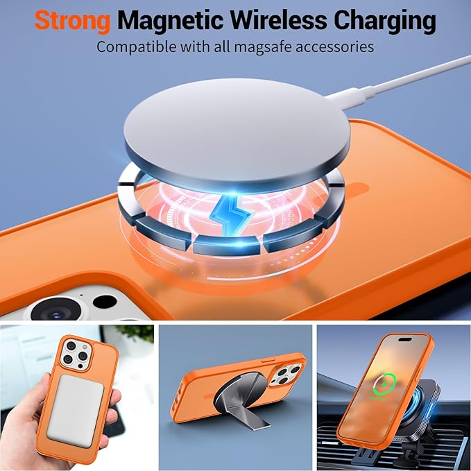 SUPFINE Magnetic for iPhone 15 Pro Max Case (Compatible with MagSafe) (Military Grade Drop Protection) Translucent Matte Shockproof Phone Cover,Starry Orange