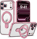 Compatible with iPhone 17 Pro Case with Invisible Magnetic Ring Stand [Compatible with Mag-Safe] [Full Camera Lens Protector] Plating Clear Phone Case for iPhone 17 Pro 6.3", Pink