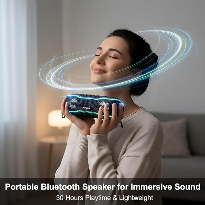 IPX7 Waterproof Bluetooth Speaker, 24H Playtime, LED Lights, Wireless Outdoor Speaker for Pool, Beach, Shower, Blue