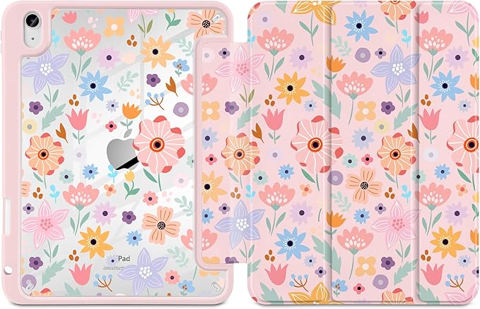 Case for iPad Air 13 inch 2026 M4 2025 M3 2024 M2 Release Slim Lightweight Cute Patterns Trifold Cover with Clear Back Shell Magnetic Wake Sleep Design for Girls Women,Pink Flowers