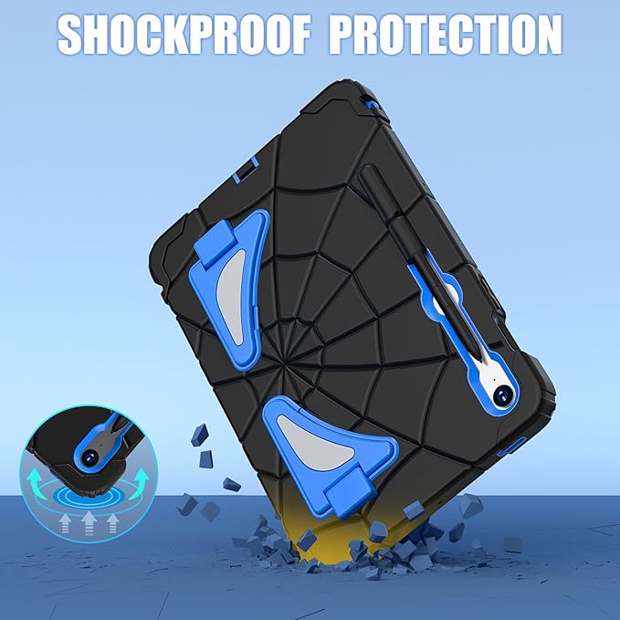 AKABEILA Compatible with Samsung Galaxy Tab S7/S8/S9/S9 FE 11 inch(2023) Tablet Case，Lightweight Shockproof Rugged Protective Cover with Kickstand for Kids Children Boys Babies Black Blue