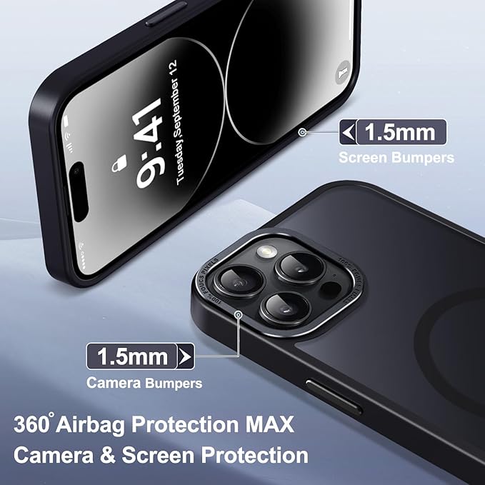 Newfuture Designed for iPhone 14 Pro Max Case with Magnetic [13 FT Military Drop Protection] [Compatible with Magsafe] Slim Translucent Matte Shockproof with Anti-Fingerprint Phone Case, Black
