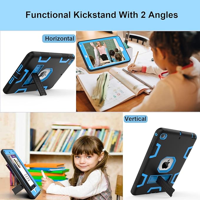 CCMAO iPad mini 5 Case 2019, iPad mini 4 Case 2015, Heavy Duty Shockproof Hybrid Protective Cover for iPad mini 5th/4th Generation 7.9 inch, Black+Sky Blue
