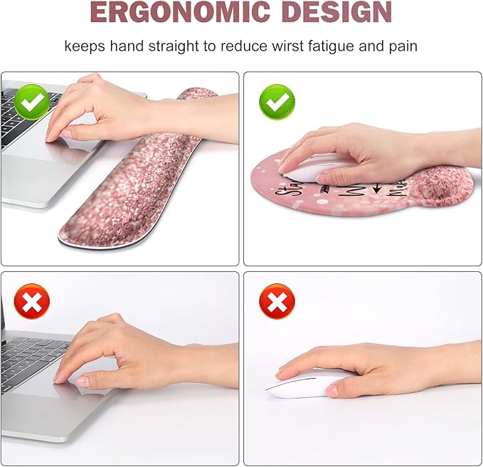 ToLuLu Desk Mat, XXL Large Mouse Pad Wrist Support Set，4 in1 Gaming Mousepad Desk Pad+ Ergonomic Mouse Pad with Wrist Rest + Keyboard Wrist Rest+Coaster for Women Home Office Table, Pink Stay Positive