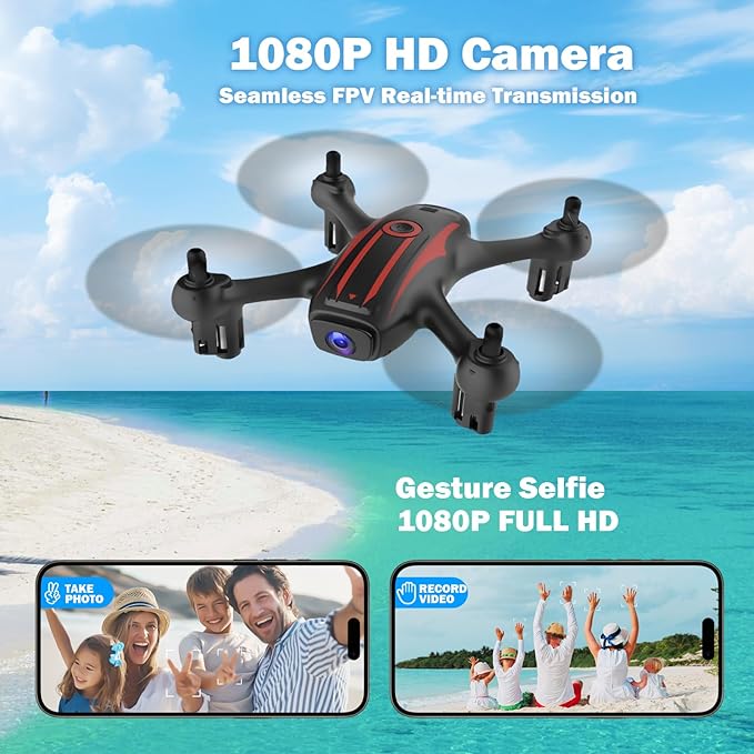 Drones for Kids 8-12, Drone with Camera 1080P for Kids Adults, FPV Drone with 2 Batteries, Mini Drone Gesture Photo, Wifi RC Quadcopter, 3 Speed Mode, 3D Flips, Altitude Hold, Kids Drones for Boys