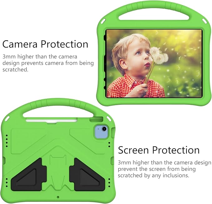 Shockproof Case for Apple iPad A16 11 Inch 2025 11th Gen/iPad 10th Generation 2025 10.9", with Shoulder Strap Soft EVA Handle Design Foldable Kickstand Kids Friendly Cover for Girls Boys, Green