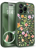 GVIEWIN for iPhone 16 Pro Case Compatible with MagSafe, [Military Grade Protection] [Screen Protector] Full Camera Protection Floral Translucent Women Magnetic Phone Case, Watercolor/Forest Green