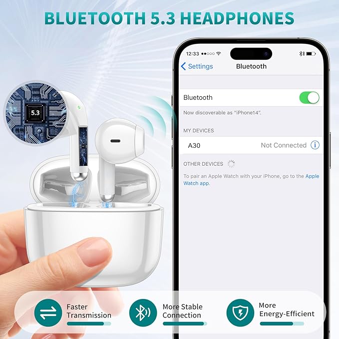 ACAGET Wireless Earbuds for iPhone 17 16 Pro Max Air 15 14 13 12 11 XR XS Bluetooth 5.3 Headphones Noise Isolation Earphones for Galaxy S26 S25 S24 Ultra S23 S22 HiFi Bass Stereo Earphone for Google