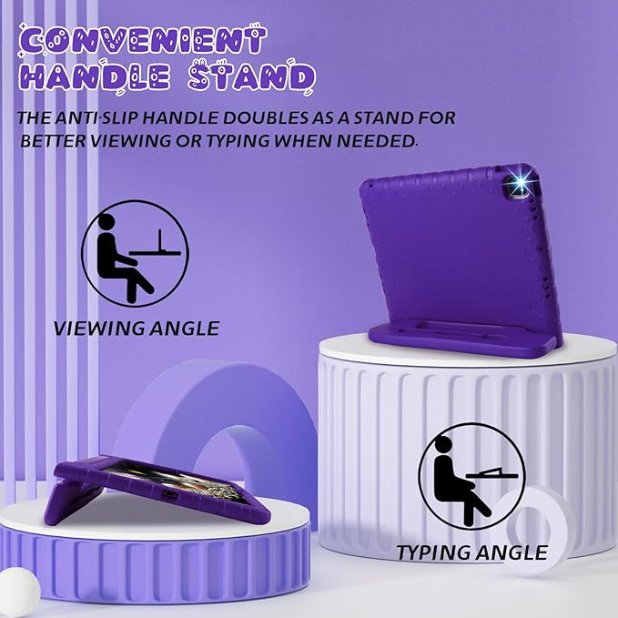 for iPad Pro 13 inch Case M4 with Pencil Holder, Anti-Slip Handle Stand, Super Protection Kids Proof Cute EVA Cover for iPad Pro 13" 2024, Purple