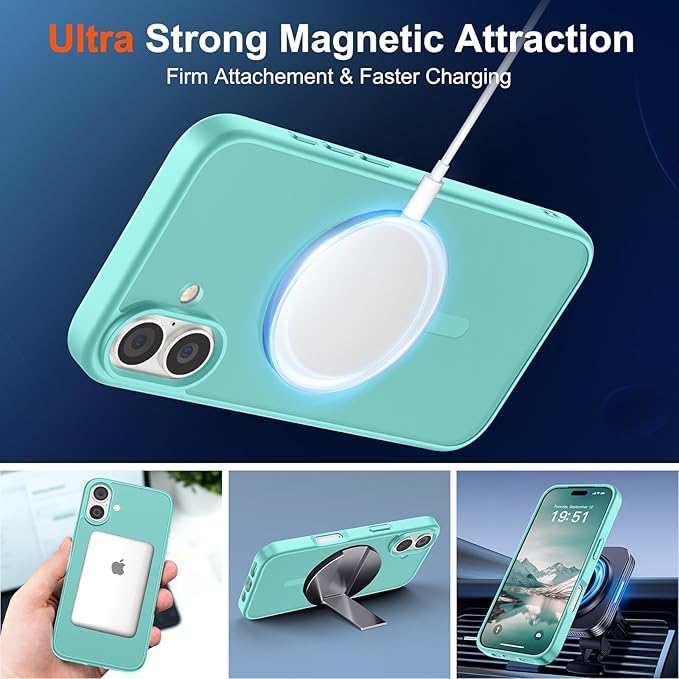 SUPFINE Magnetic for iPhone 17 Case (Compatible with MagSafe)(Military Grade Drop Protection) Translucent Matte Shockproof with Anti-Fingerprint Phone Cover,Blue Green