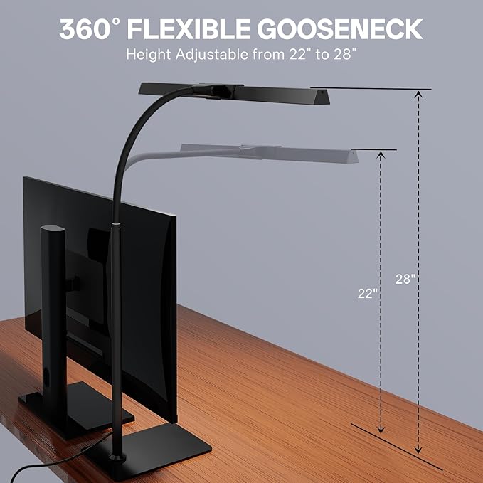 Kary LED Desk Lamp with Base,Eye-Care Architect Light for Home Office,12W Task Lamp with Adjustable Flexible Gooseneck USB Adapter Touch Control 5 Dimmable Color & Brightness Tall Lamp for Work,Study