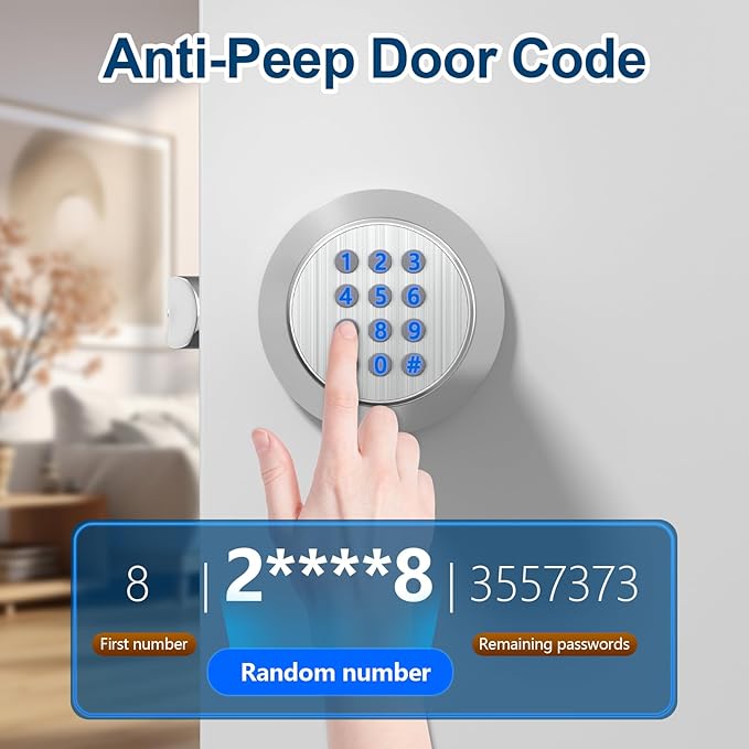 FITNATE Keypad Door Knob, Keyless Smart Lock with Back-Lit Keypad, Electronic Door Lock with Spare Keys, Easy to Install, for Home, Bedroom, Hotel and Office, Silver