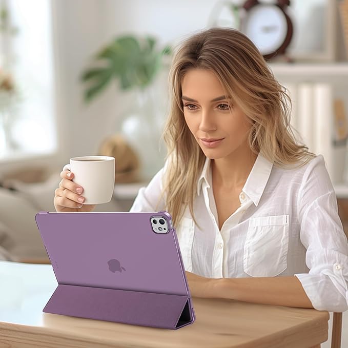 ProCase for iPad Pro 13 Inch Case M5 2025/ M4 2024, Smart Cover iPad Pro M5 M4 Case 13 Inch, Slim Stand Translucent Hard Shell Back, Supports Touch ID, Auto Wake/Sleep -Darkpurple