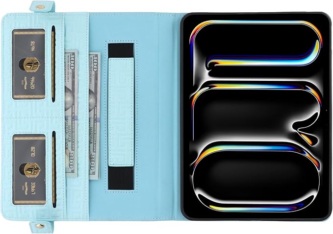 Handbag Case for iPad Pro 13-inch M5 2025/M4 2024, Techcircle Elegant Crossbody PU Leather Folio Envelope Pocket Stand Cover with Hand Strap+Shoulder Strap+Pencil Holder+Card Slots, Baby Blue