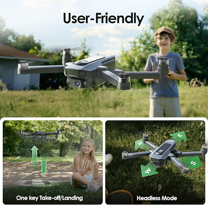 WeFone WF20 Drone with 1080P FPV Camera for Beginners, Foldable RC Quadcopter with Brushless Motor, Headless Mode, Adjustable Speed, One Key Take-off/Landing, Flight Path, 2 Batteries, Black