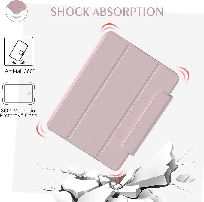 ZENLU iPad Pro 11" M4 M5 Case with Removable Magnetic Folio Cover, Premium PU Leather, Multiple Angles Stand, Pencil Slot Charging Support, Full Protective Case for iPad Pro 11" 2025 2024 (Pink)