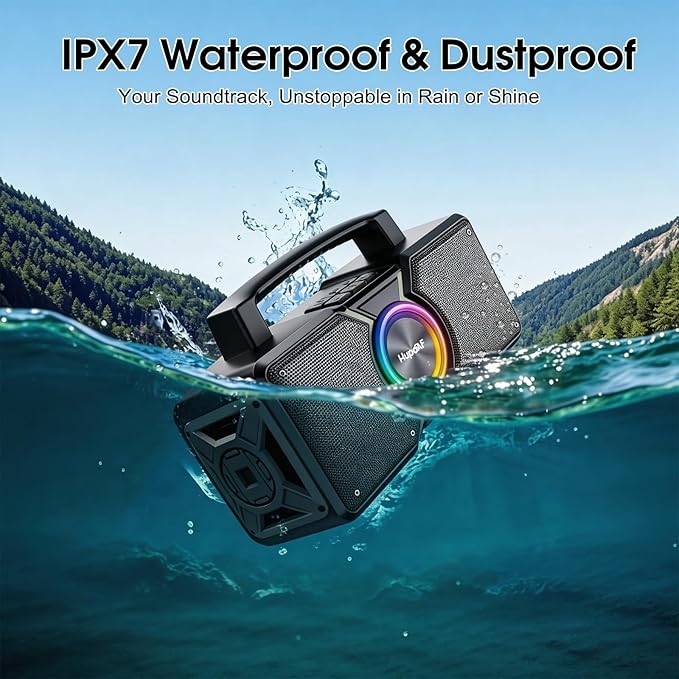 Hupoaf Speakers Bluetooth Wireless,160W Max Loud Bass Outdoor Speaker, IPX7 Waterproof, Boombox Sound, All Day Battery, Wireless TWS Pairing Speaks Portable for Party, Outsides, Beach,Garage