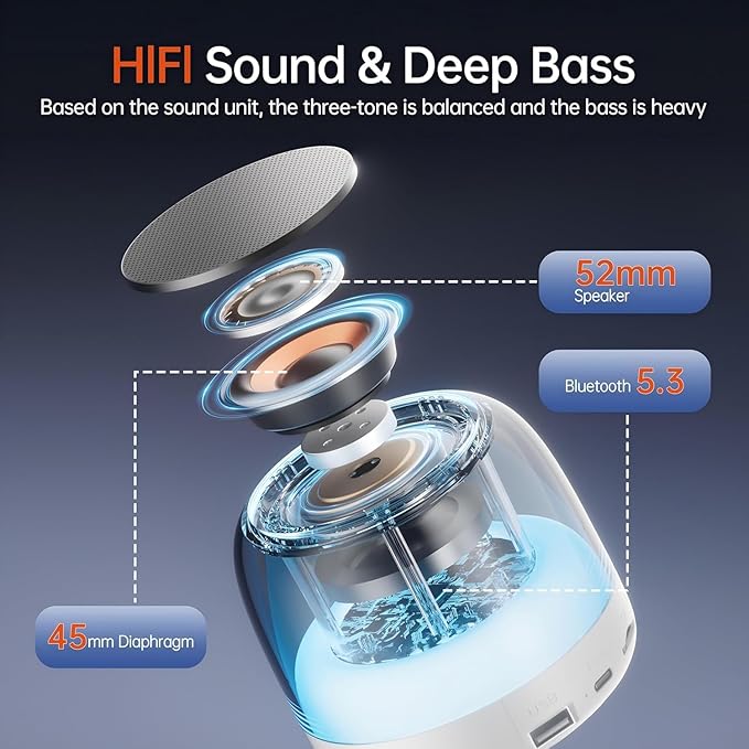 Portable Speaker Bluetooth with Loud Stereo Sound, Mini Wireless Speaker with 7 RGB Lights, TF-Card USB, TWS Pairing, 4H Playtime, IP7 Waterproof Speakers for Travel Party Home Outdoor Gift, White