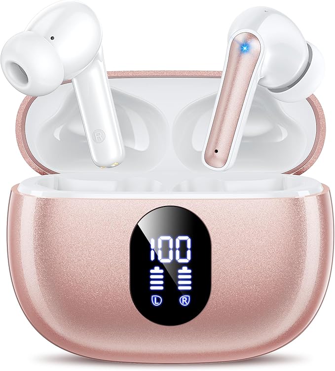 ZZU Wireless Earbuds, 2025 Ear Buds with Big Bass Stereo Sound, Lightweight Bluetooth Earbuds with 48 Hours Playtime, in-Ear Fit Earphones, IPX7, Hands-Free Calls with AI for iPhone, Android, Pad