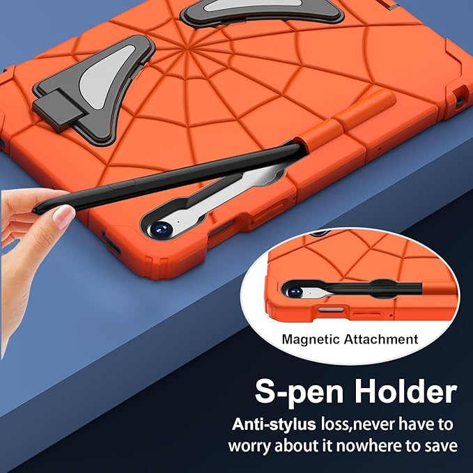 AKABEILA Compatible with Samsung Galaxy Tab S10 FE 2025/Tab S10 Lite 2025 Tablet Case，Lightweight Shockproof Rugged Protective Cover with Kickstand for Kids Children Boys Babies Orange Black